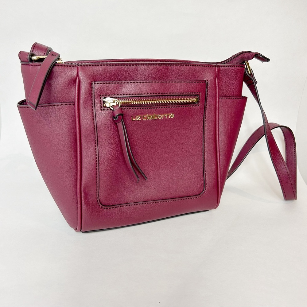 Liz Claiborne Lola Leather Burgundy Tote Bag